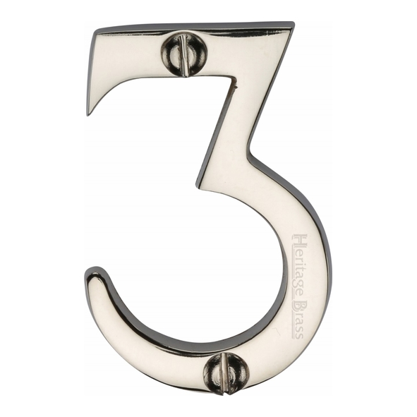 C1567 3-PNF • 51mm • Polished Nickel • Heritage Brass Face Fixing Numeral 3